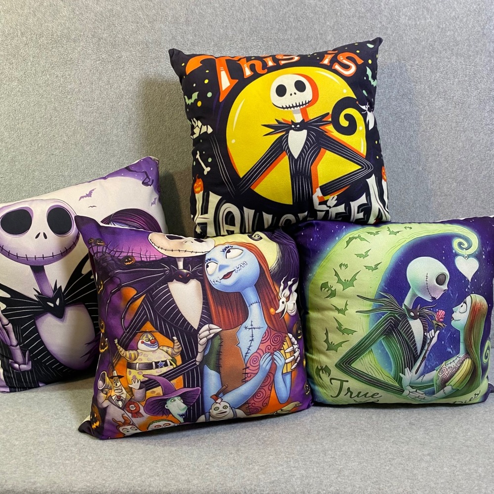 Disney Nightmare Before Christmas Pillow Covers 16x16 Set of 4 Jack Sally EUC